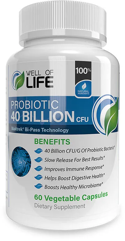 Offering a balanced and highly potent strain of good bacteria, the Probiotic-40 supplement supports the maintenance of a healthy microbiome. 