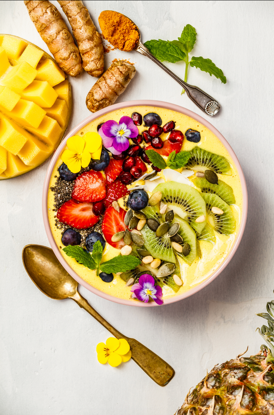 A Golden turmeric smoothie bowl is an easy way to gain the health benefits that this spice has to offer. 